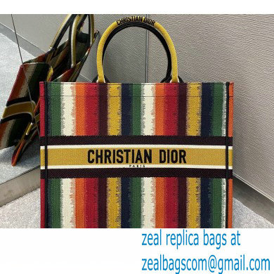 Dior Book Tote Bag in Multicolor D-Stripes Embroidery 2021 - Click Image to Close