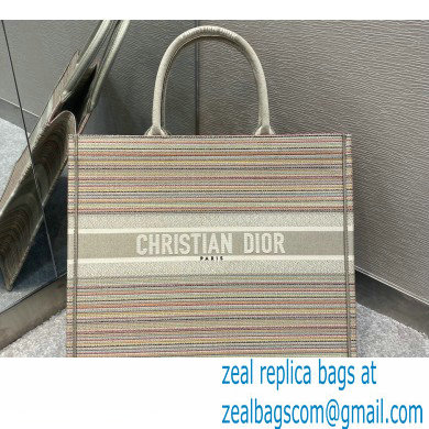 Dior Book Tote Bag in Multicolor Stripes Embroidery 2021