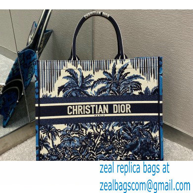 Dior Book Tote Bag in Palms Embroidery Blue 2021