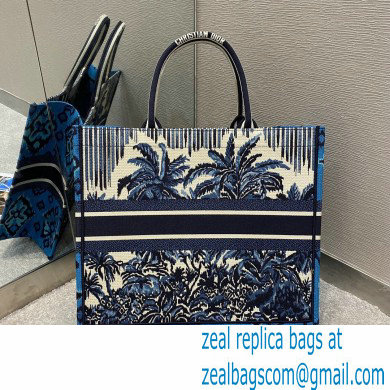 Dior Book Tote Bag in Palms Embroidery Blue 2021