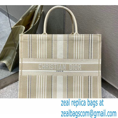 Dior Book Tote Bag in Stripes Embroidery Beige 2021