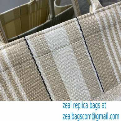 Dior Book Tote Bag in Stripes Embroidery Beige 2021