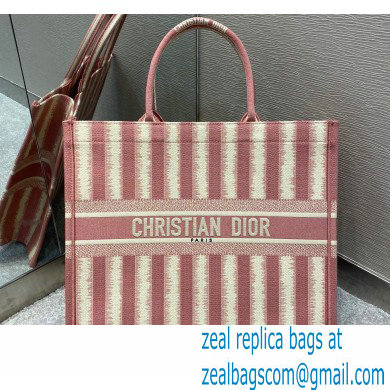 Dior Book Tote Bag in Stripes Embroidery Pink 2021