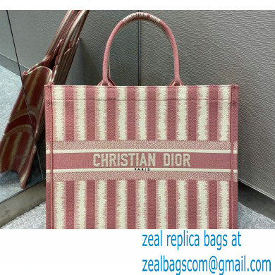 Dior Book Tote Bag in Stripes Embroidery Pink 2021