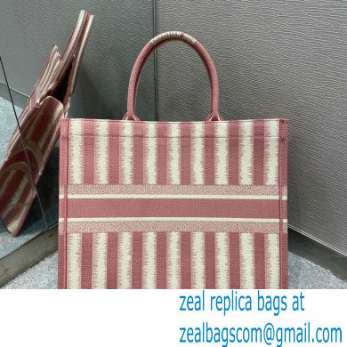 Dior Book Tote Bag in Stripes Embroidery Pink 2021 - Click Image to Close