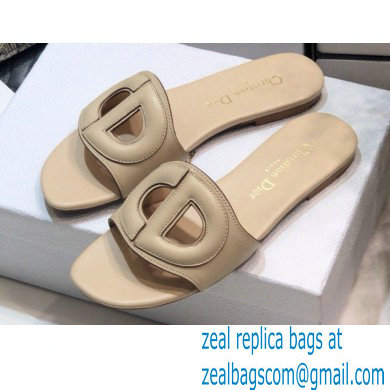 Dior D-Club Flat Slides Mules in Calfskin Beige 2021