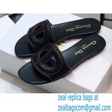 Dior D-Club Flat Slides Mules in Calfskin Black 2021 - Click Image to Close