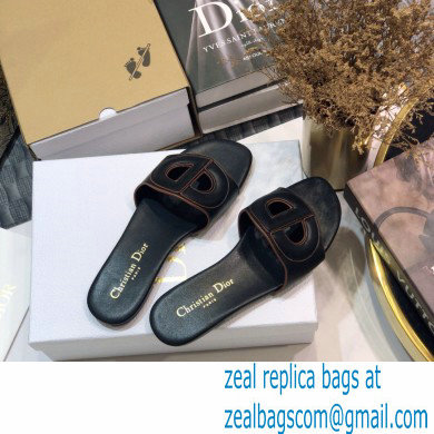 Dior D-Club Flat Slides Mules in Calfskin Black 2021