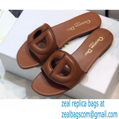 Dior D-Club Flat Slides Mules in Calfskin Brown 2021