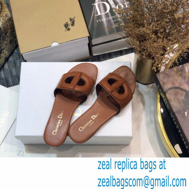 Dior D-Club Flat Slides Mules in Calfskin Brown 2021 - Click Image to Close