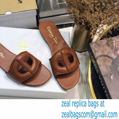 Dior D-Club Flat Slides Mules in Calfskin Brown 2021 - Click Image to Close