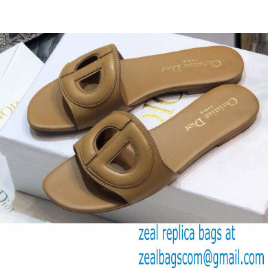 Dior D-Club Flat Slides Mules in Calfskin Camel 2021