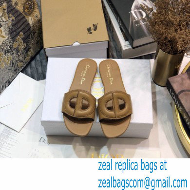 Dior D-Club Flat Slides Mules in Calfskin Camel 2021 - Click Image to Close