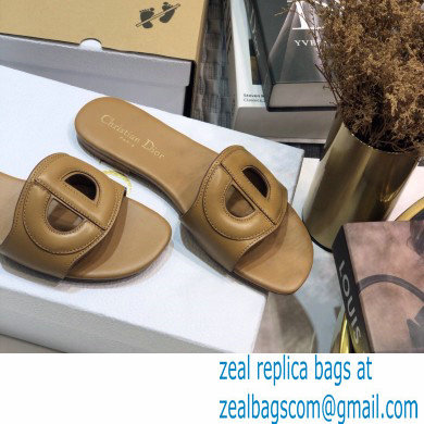 Dior D-Club Flat Slides Mules in Calfskin Camel 2021