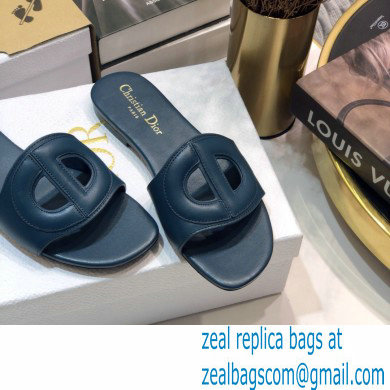 Dior D-Club Flat Slides Mules in Calfskin Dark Blue 2021 - Click Image to Close