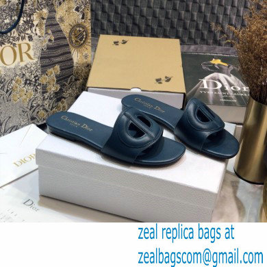 Dior D-Club Flat Slides Mules in Calfskin Dark Blue 2021 - Click Image to Close