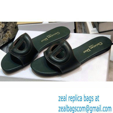 Dior D-Club Flat Slides Mules in Calfskin Dark Green 2021 - Click Image to Close