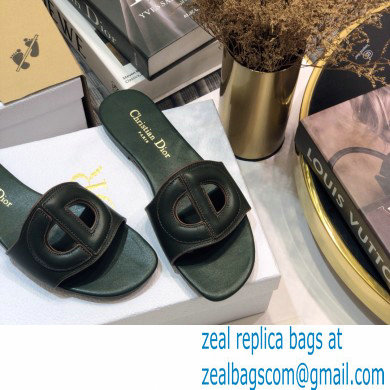 Dior D-Club Flat Slides Mules in Calfskin Dark Green 2021 - Click Image to Close