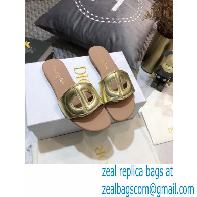 Dior D-Club Flat Slides Mules in Calfskin Metallic Gold 2021