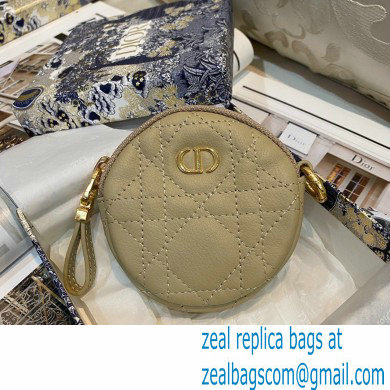 Dior Detachable Caro Round Coin Purse in Cannage Supple Calfskin Beige 2021