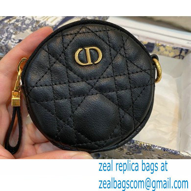 Dior Detachable Caro Round Coin Purse in Cannage Supple Calfskin Black 2021