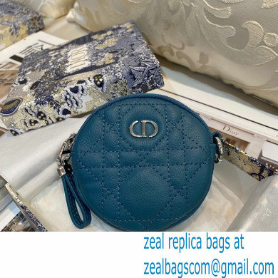 Dior Detachable Caro Round Coin Purse in Cannage Supple Calfskin Deep Ocean Blue 2021