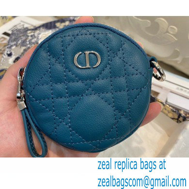 Dior Detachable Caro Round Coin Purse in Cannage Supple Calfskin Deep Ocean Blue 2021