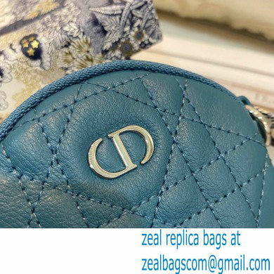 Dior Detachable Caro Round Coin Purse in Cannage Supple Calfskin Deep Ocean Blue 2021