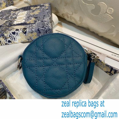 Dior Detachable Caro Round Coin Purse in Cannage Supple Calfskin Deep Ocean Blue 2021