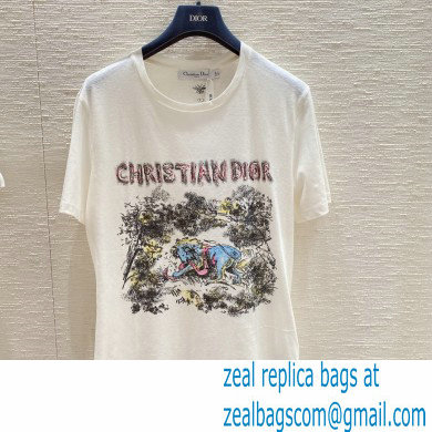 Dior Ecru Toile de Jouy Lion Cotton Jersey and Linen T-Shirt