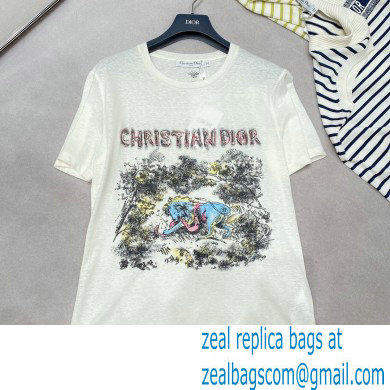 Dior Ecru Toile de Jouy Lion Cotton Jersey and Linen T-Shirt - Click Image to Close