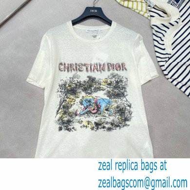 Dior Ecru Toile de Jouy Lion Cotton Jersey and Linen T-Shirt