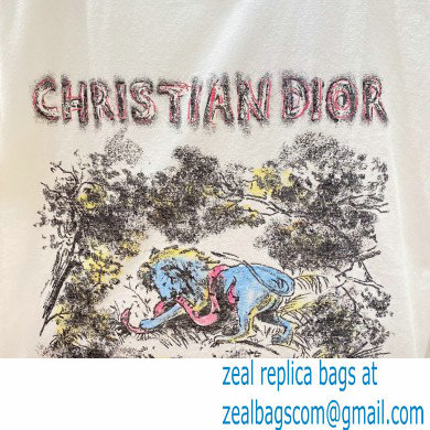 Dior Ecru Toile de Jouy Lion Cotton Jersey and Linen T-Shirt