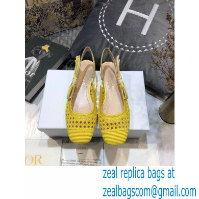 Dior Heel 1.5cm Moi Slingback Ballerina Flats Cannage Embroidered Mesh Yellow 2021 - Click Image to Close