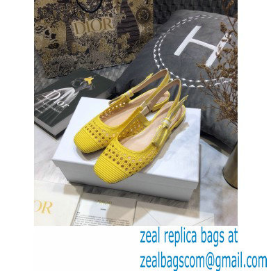 Dior Heel 1.5cm Moi Slingback Ballerina Flats Cannage Embroidered Mesh Yellow 2021