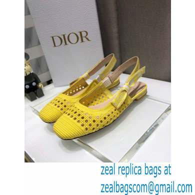 Dior Heel 1.5cm Moi Slingback Ballerina Flats Cannage Embroidered Mesh Yellow 2021 - Click Image to Close