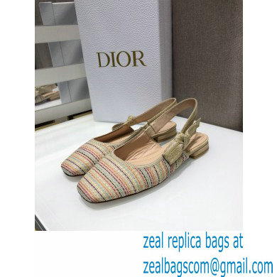 Dior Heel 1.5cm Moi Slingback Ballerina Flats Gold Metallic Thread Embroidered Cotton 2021 - Click Image to Close