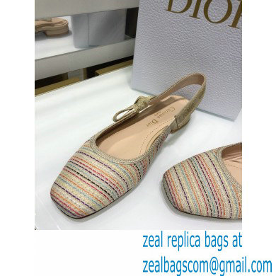 Dior Heel 1.5cm Moi Slingback Ballerina Flats Gold Metallic Thread Embroidered Cotton 2021