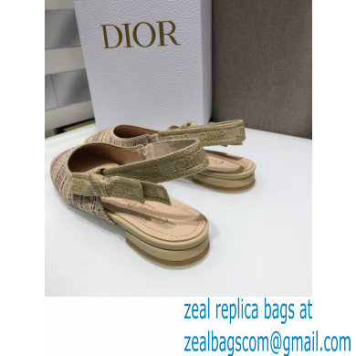 Dior Heel 1.5cm Moi Slingback Ballerina Flats Gold Metallic Thread Embroidered Cotton 2021