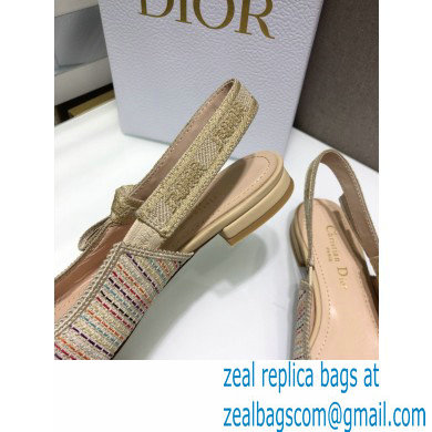Dior Heel 1.5cm Moi Slingback Ballerina Flats Gold Metallic Thread Embroidered Cotton 2021 - Click Image to Close