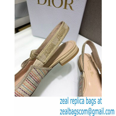 Dior Heel 1.5cm Moi Slingback Ballerina Flats Gold Metallic Thread Embroidered Cotton 2021