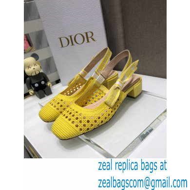 Dior Heel 3.5cm Moi Slingback Pumps Cannage Embroidered Mesh Yellow 2021