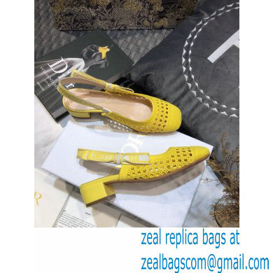 Dior Heel 3.5cm Moi Slingback Pumps Cannage Embroidered Mesh Yellow 2021 - Click Image to Close