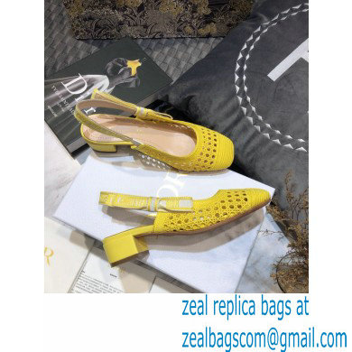 Dior Heel 3.5cm Moi Slingback Pumps Cannage Embroidered Mesh Yellow 2021