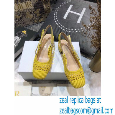 Dior Heel 3.5cm Moi Slingback Pumps Cannage Embroidered Mesh Yellow 2021