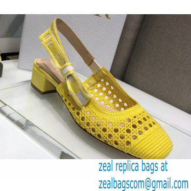 Dior Heel 3.5cm Moi Slingback Pumps Cannage Embroidered Mesh Yellow 2021