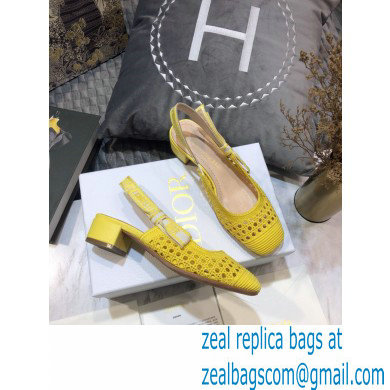 Dior Heel 3.5cm Moi Slingback Pumps Cannage Embroidered Mesh Yellow 2021