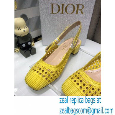 Dior Heel 3.5cm Moi Slingback Pumps Cannage Embroidered Mesh Yellow 2021 - Click Image to Close