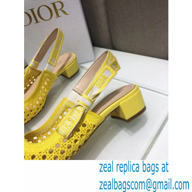 Dior Heel 3.5cm Moi Slingback Pumps Cannage Embroidered Mesh Yellow 2021