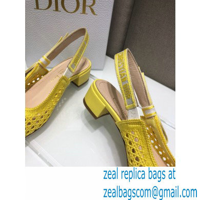 Dior Heel 3.5cm Moi Slingback Pumps Cannage Embroidered Mesh Yellow 2021